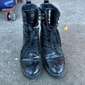 black patent combat boots